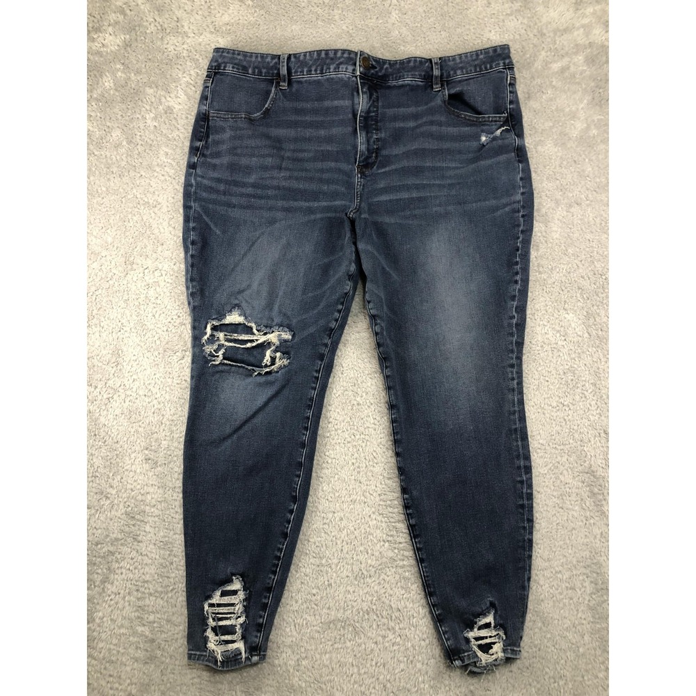 American Eagle Jeans Women 24 (40x27) Blue Hi Rise Jegging Distressed
